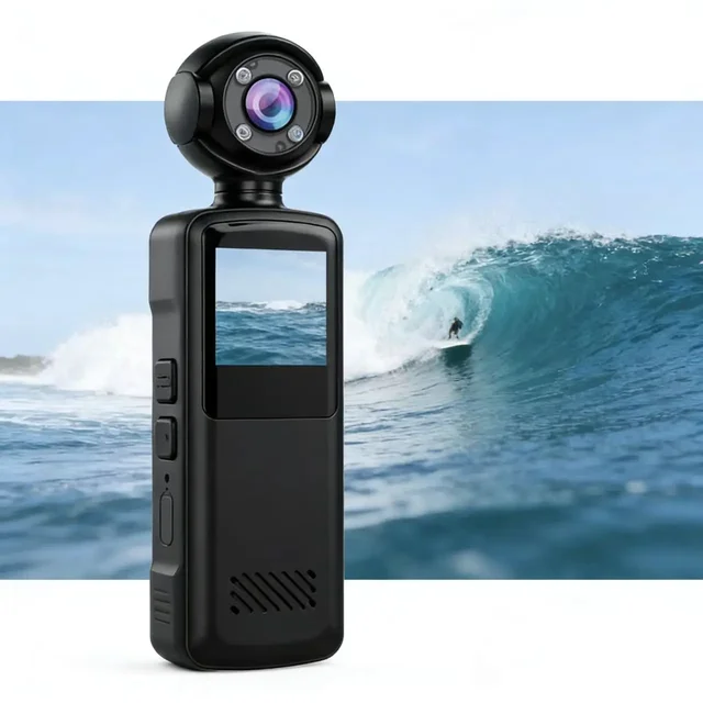 1080P HD Action Camera Handheld & Clip-on Compact Portable Pocket Camera Night Vision & Anti-Shake for Outdoor Sports & Cycling