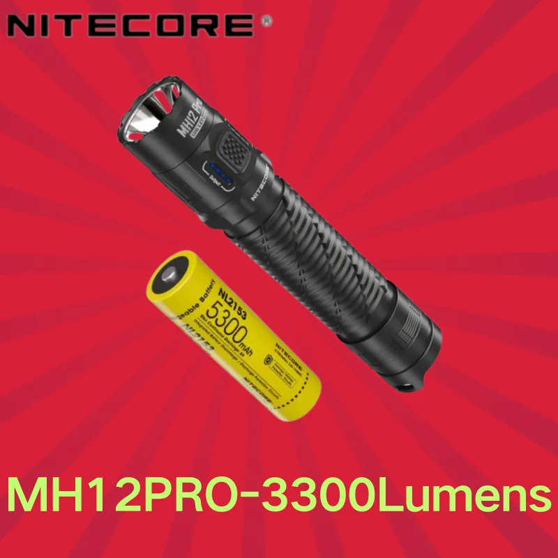 NITECORE MH12 Pro USB-C Rechargeable Compact Flashlight 3300 Lumens Lantern Emergency Tactical Torch Hand Light with NL2153HP