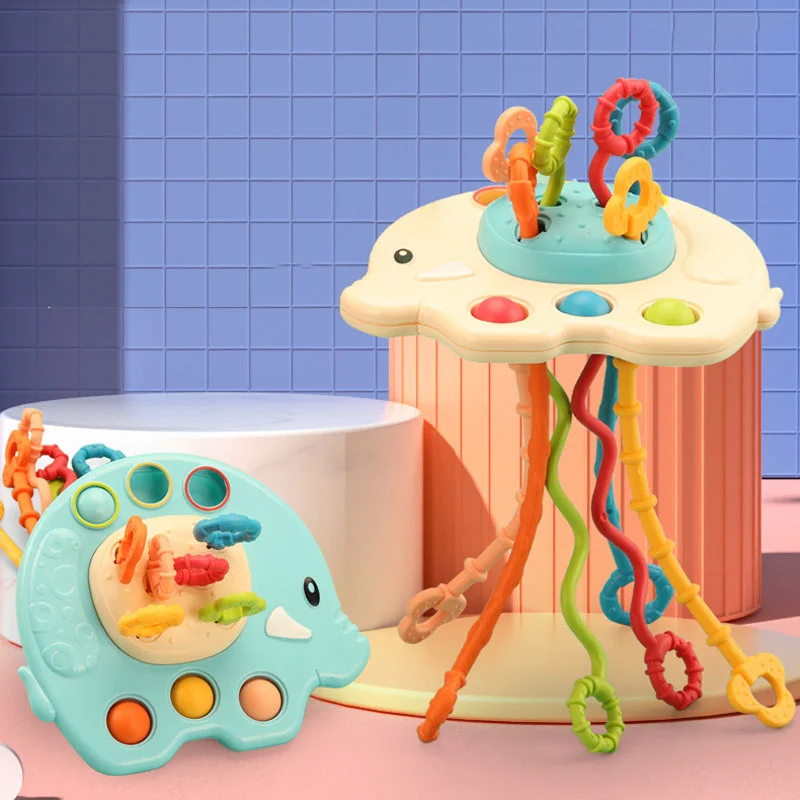 

In 1 Montessori Pull String 3 Developmental Baby Toys Cute Elephant Silicone Teething Toys for Babies Sensory Toys 1 2 3 Years
