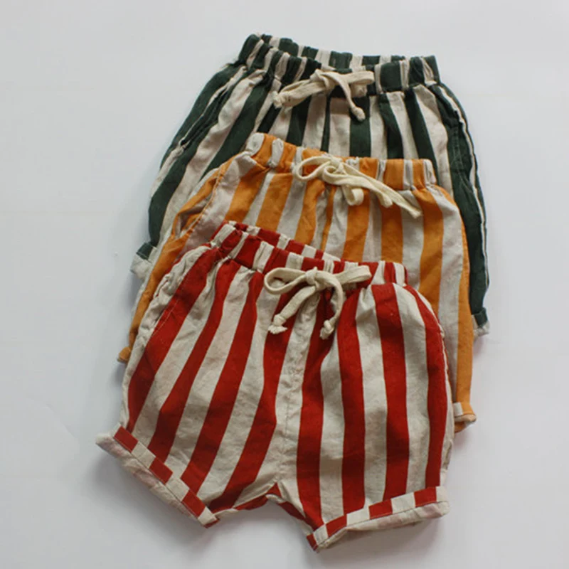 New Summer 1-6Yrs Baby Girls Boys Shorts Cotton Linen Stripes Kids Fashion Casual Pants Children Shorts
