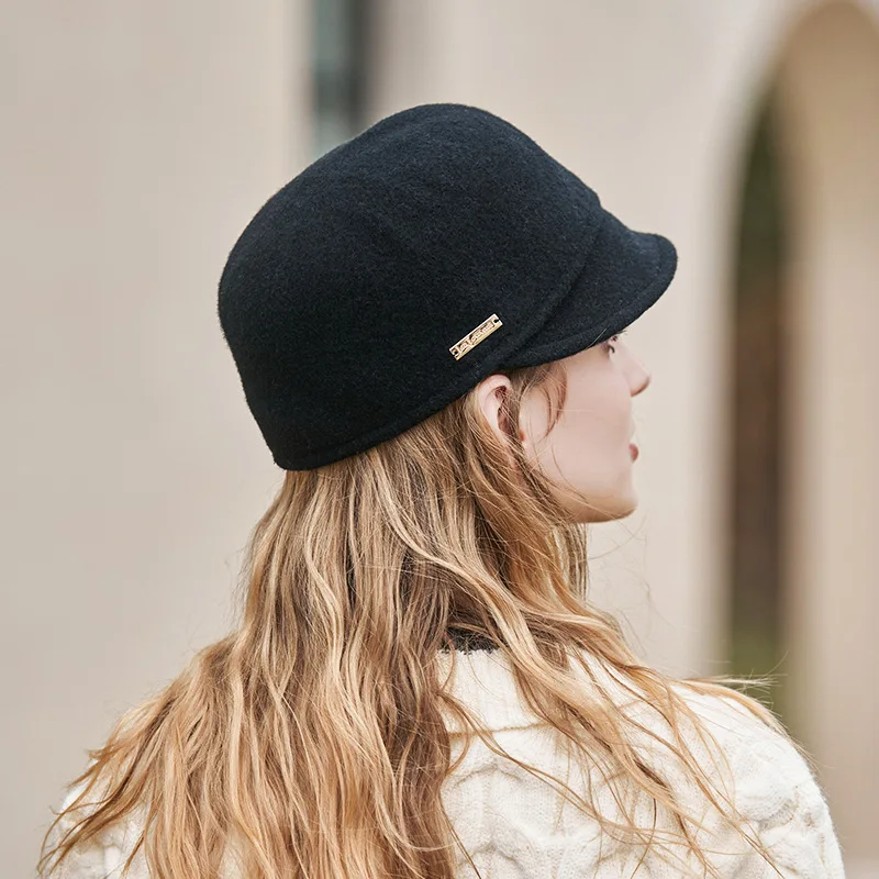 Winter Wolle Ritter Hut Reiter Hut weiblich modisch 95% Wolle Dame Hüte solide Farbe Hut elegante Reit mütze Frauen – Detail 4