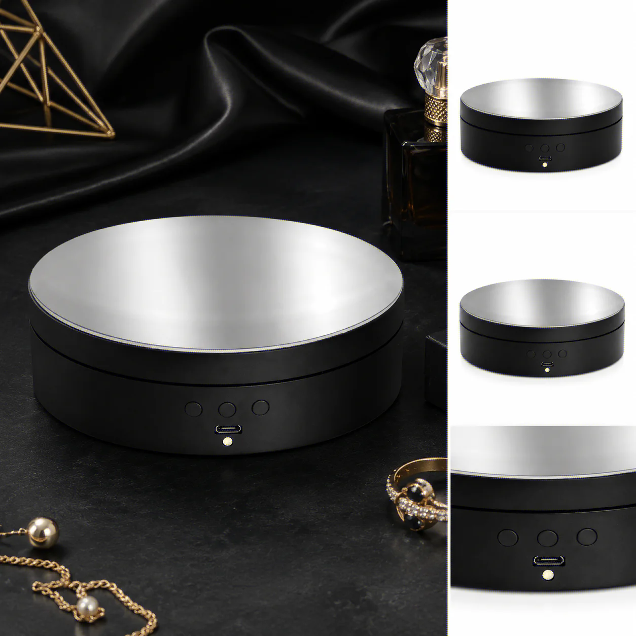360-Degree Rotating Mirror Display Stand with USB Power