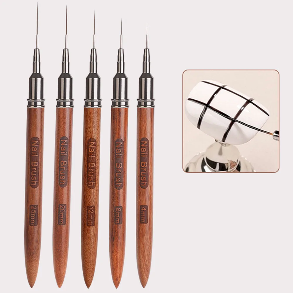 Nail Art Brushes Wood Nail Art Liner Brushes 4/8/12/20/25mm Painting Art Design Brush Super Thin Details Nail Pen Drawing Lines 6