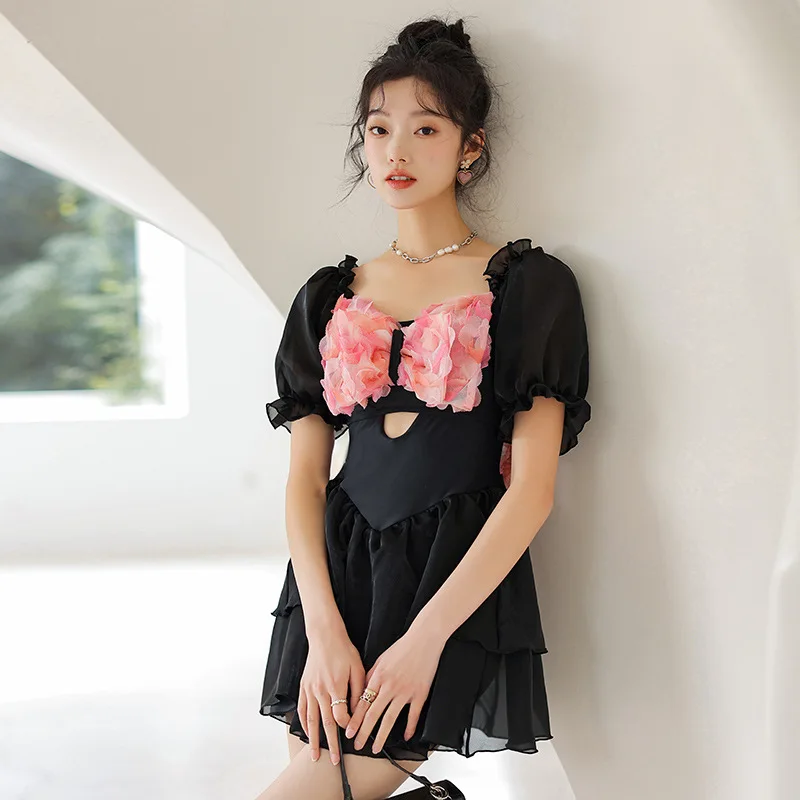 

Wisuwore2023 New Korea Large Size One Piece Swimwear Women's Conservative Skirt Style Covers The Belly and Slim Chest Swimwear