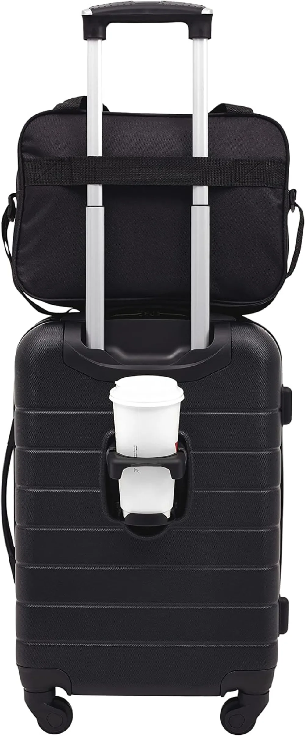 

Wrangler Smart Luggage Set with Cup Holder, USB Port and Phone Holder, 2 Piece Set 20 in H X 13.5 in L X 11 in W, 6.3 Lbs Black