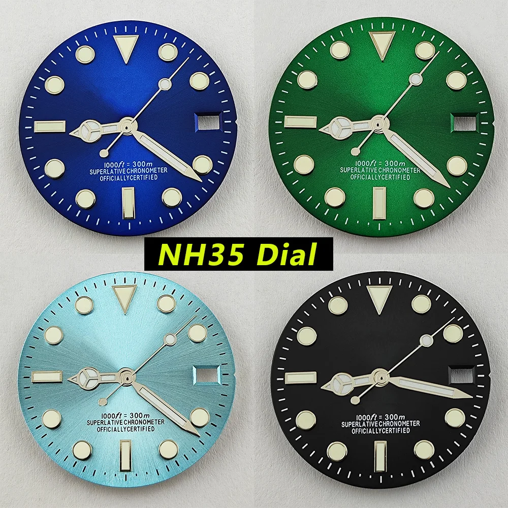 

Циферблат NH35 28,5 мм, зеленый циферблат S, светящийся циферблат для NH35/ NH36, модифицированные циферблаты, Сменные аксессуары для часов
