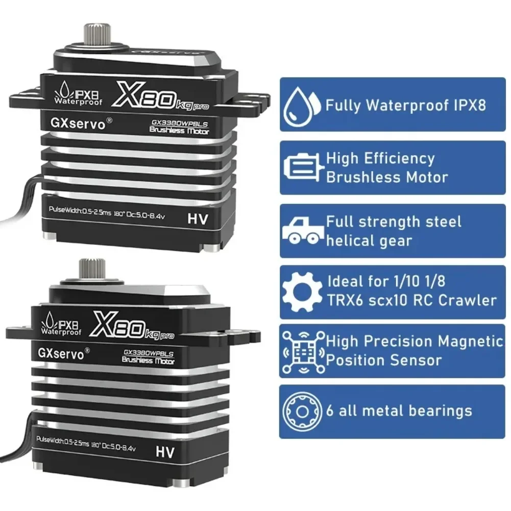 Servomoteur numérique 80KG tout métal IP67 étanche avec bras de levier et vis en métal