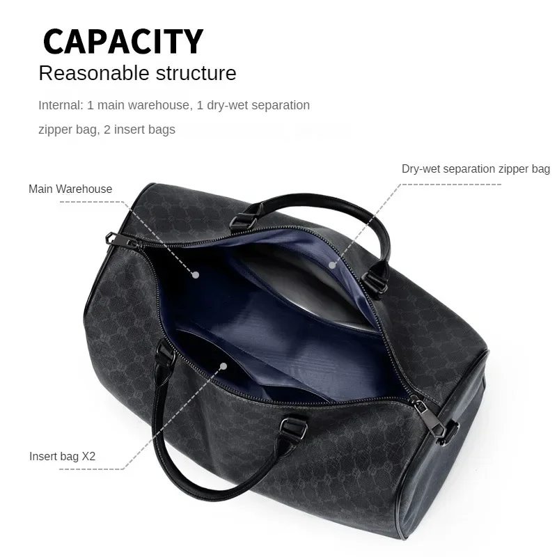 Men Business Travel Luggage Bag Leather Travel Duffle Large Capacity Hand Luggage Bag Short Trip Shoulder Bags Luxury Handbag - 3