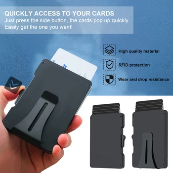 Portafoglio Sottile in Metallo per Uomo con Pulsante Estraibile per Carte, Porta Carte di Credito Pop-up, Blocco RFID, Portafoglio Minimalista