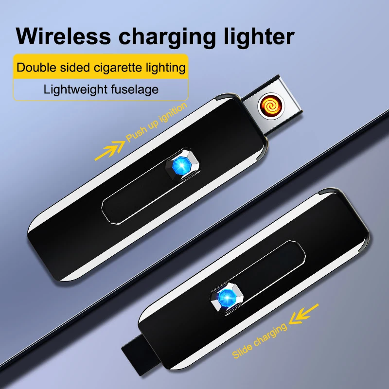 USB Push-up Button Double-sided Point Charging Lighter Electronic Windproof Cigarette Lighter Gift Box Smoking Accessories