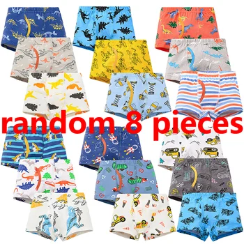 1/4/8 pcs Boys Boxer Briefs Sets 2025 New Kids Cotton Underwear Boy Underpants Teenager Cartoon Dinosaur Print Children Panties 1