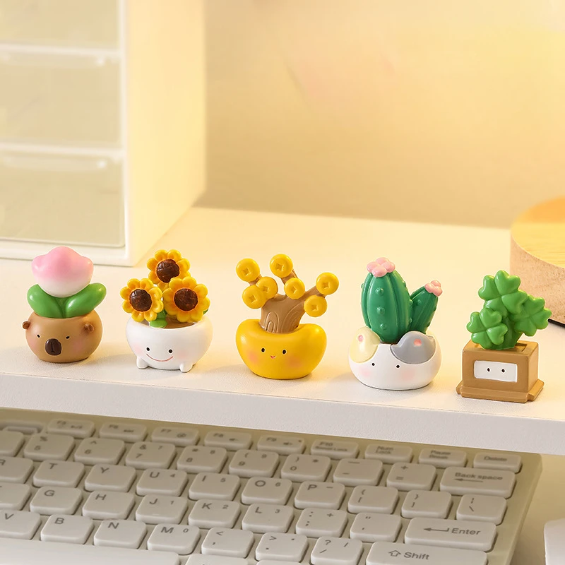 Creative Mini Resin Plant Figurines Cute Craft Lucky Plant Figurines Plant Car Accessories Decoration