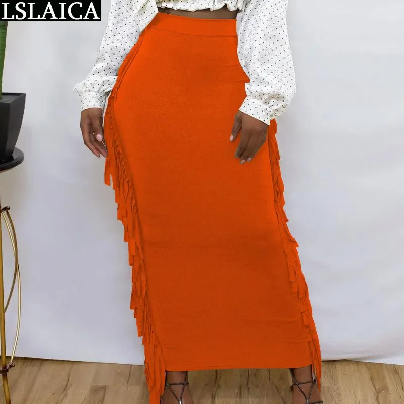 

Skirts Womens 2022 High Waist Two Side Tassel Design New Arrival Fashion Woman Skirts Casual Knit Elegant Party Skirts for Women