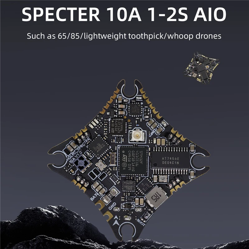 

Контроллер полета HGLRC SPECTER 10A 1-2S AIO F411 BLHELIS 10A 5,8G 400 МВт VTX SPI ELRS 2,4G RX для дрона с зубочисткой 65-85 мм оптом