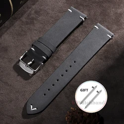 Vintage Cowhide Leather Quick Release Watch Strap with Stitching Details - 22mm (Gray)