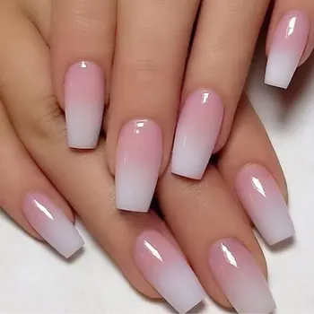 120pcs Pink Ombre Medium Coffin Press On Nails Glossy Handmade Acrylic Fake Nails Tips Gradient Design Artificial False Nails