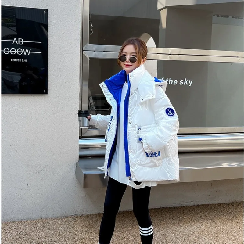 2023 New Women Down Cotton Coat Winter Jacket Female Keep Warm Thick Parkas Loose Short Outwear Fashion Bright Hooded Overcoat