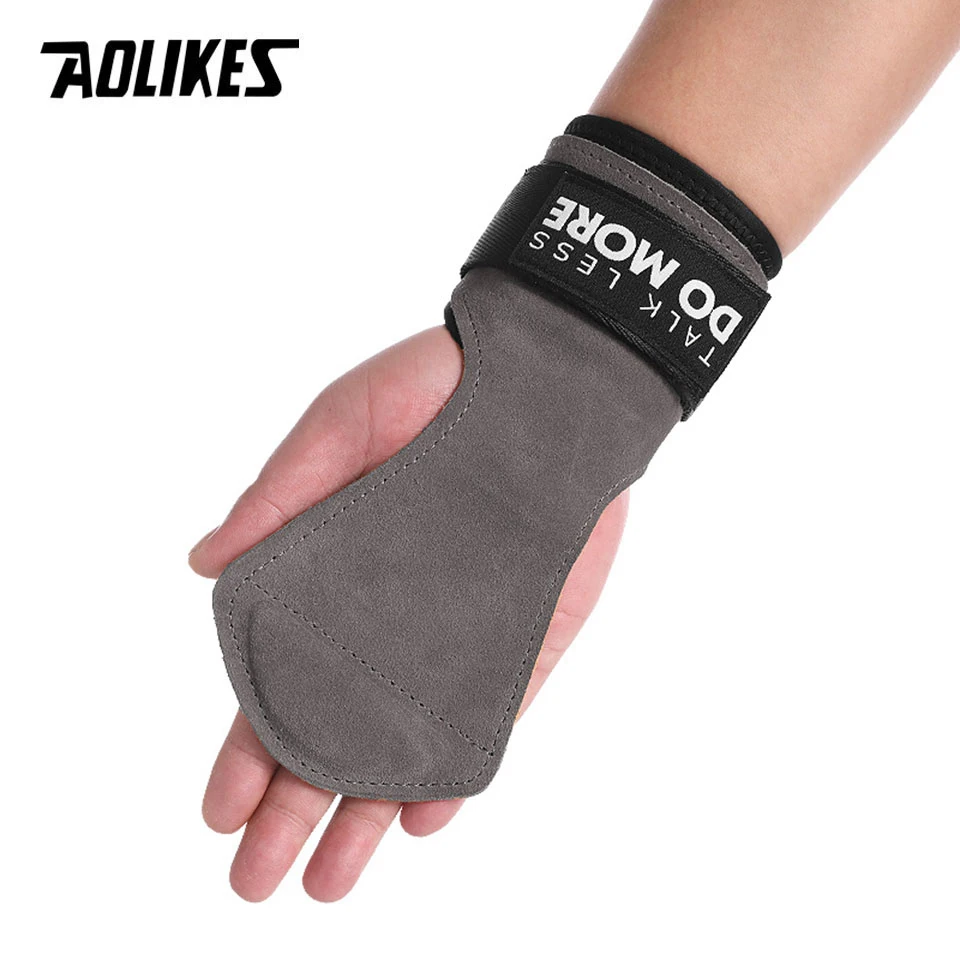 AOLIKES Cowhide Gym Grips Gloves Weightlifting Fitness Pull Up Crossfit Workout Equipment Anti-Slip Wear-Resistance Palm Protect 5