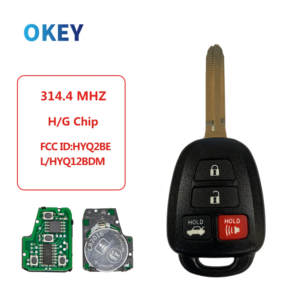 Llave Remoto Toyota 4 Botones Para Camry/Corolla - Chip H, Frecuencia 315Mhz, Modelo HYQ12BDM/HYQ12BEL