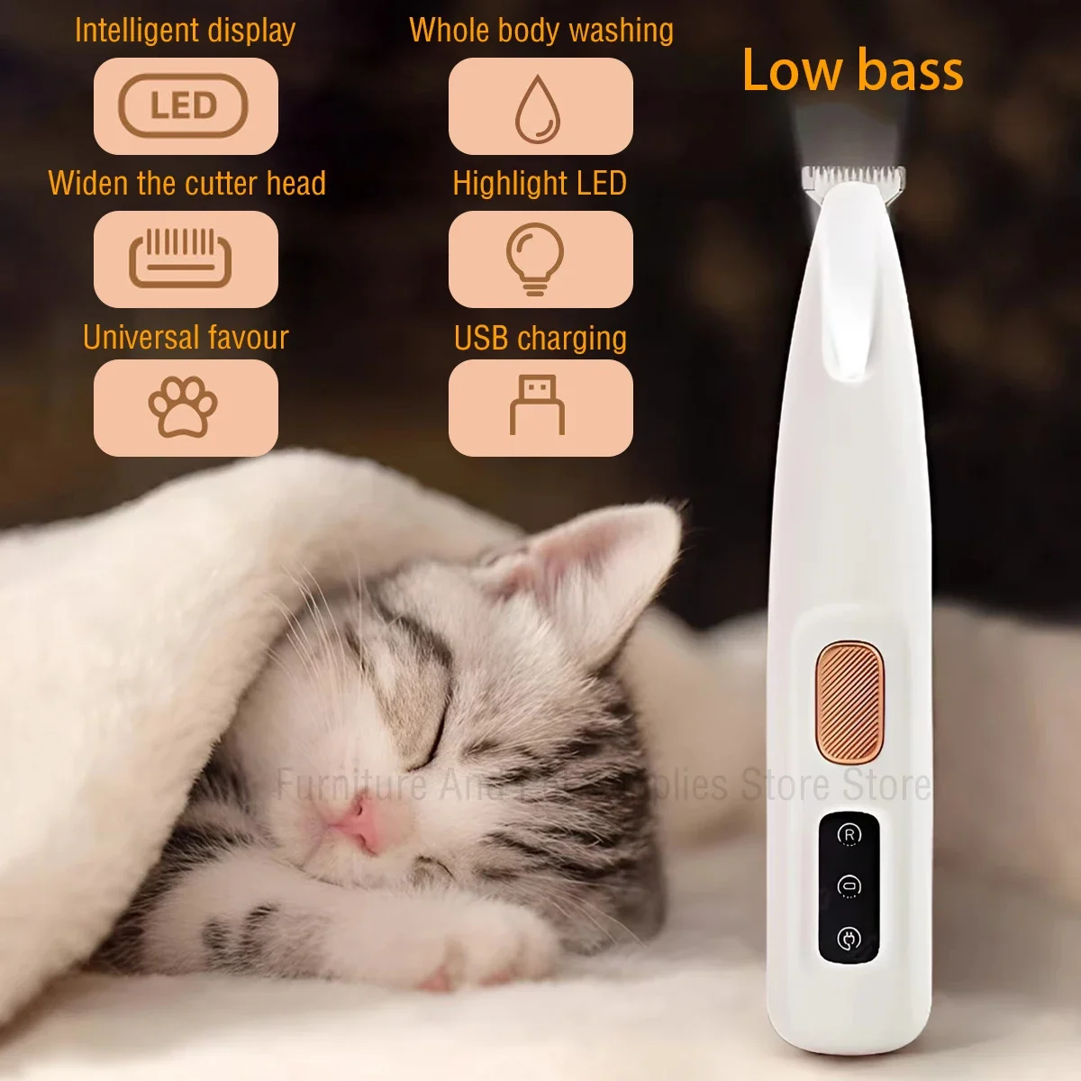 Dog Paw Trimmer LED Light Fully Waterproof Pet Hair Trimmer LED Display Dog Clippers Grooming 18mm Widen Blade