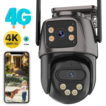 4G Sim Card Camera Outdoor 4K 8MP HD PTZ IP Camera Dual Screen Wifi Home Security Auto Tracking CCTV Video Surveillance iCSee 1
