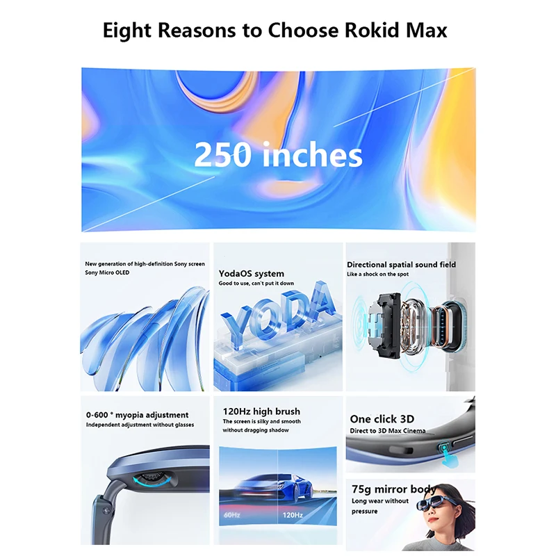 Rokid Max AR 3D Smart Glasses MAX Screen 50 FoV Viewing Device For Switch PS5 XBOX All-in-One Virtual Reality Glasses