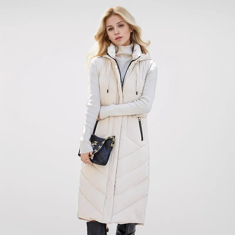 Fashion Winter Long Vest Woman Outerwears Hooded Elegant Thick Warm Winter Jackets Coat Female Sleeveless Down Cotton Parka women sleeveless vest