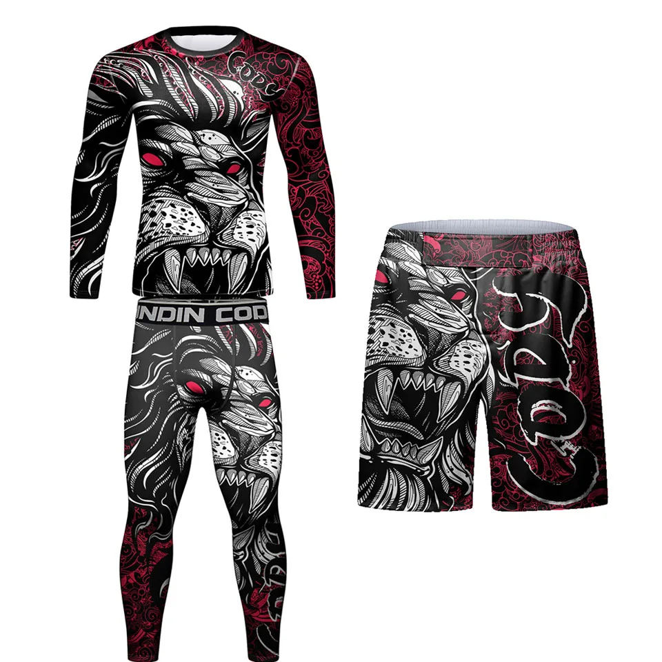 Boxing Jiu Jitsu Rashguard For Men MMA T-shirt Short +Pants 4PCS/Suit Grappling Bjj Gi Kickoxing Jerseys Rash Guard Sportswear