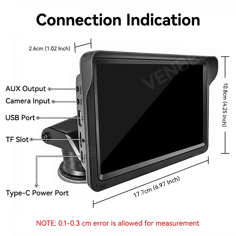 VENBES 7" Autoradio Carplay & Android Auto Tragbare Mirrorlink Touchscreen Rückfahrkamera AUX USB Typ-c – Detail 11