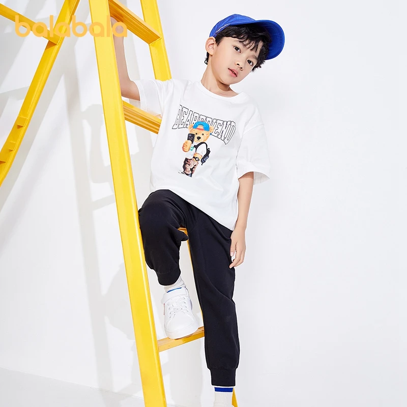 

Balabala Kids Boy Short-Sleeved Suit Pure Cotton Summer Two-Piece Printed Cute Short-Sleeved Suit
