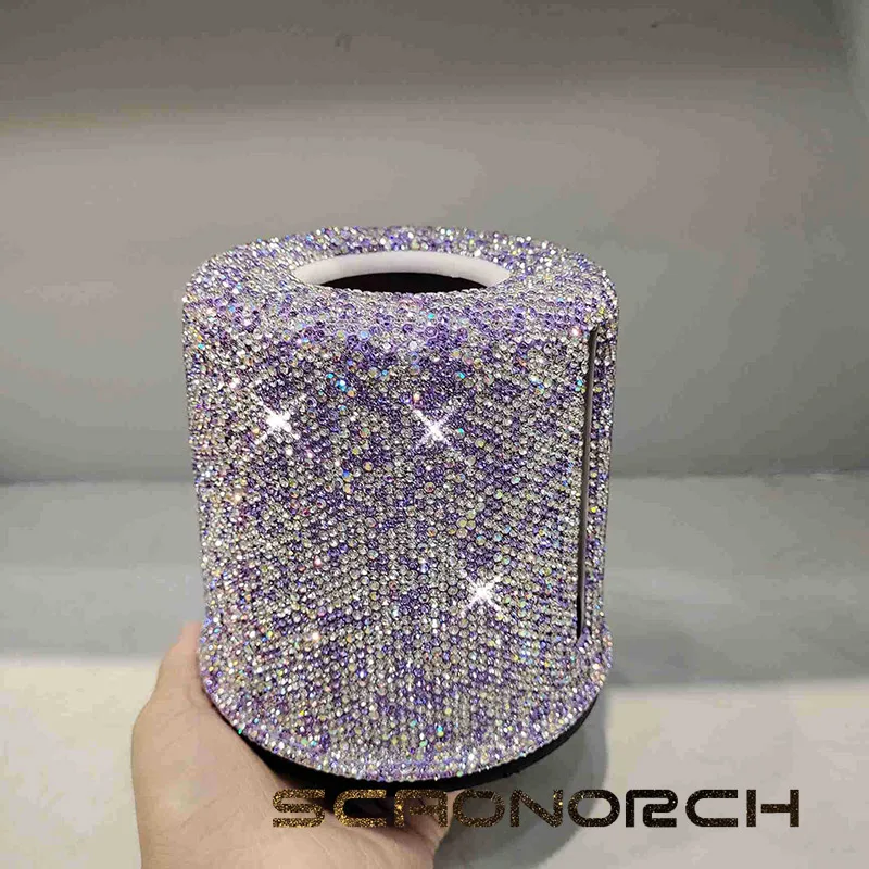 Shiny Rhinestone Roller Tissue Box Circular Roll Paper Office Living Room Bedroom Tissue Storage Box Bathroom Accessories 3