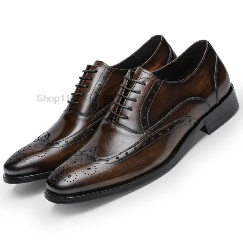 

Italian Handmade Men's Oxford Shoes Real Calf Leather Black Brown Classic Brogue Business Wedding Dress Shoes For Men 2023 New