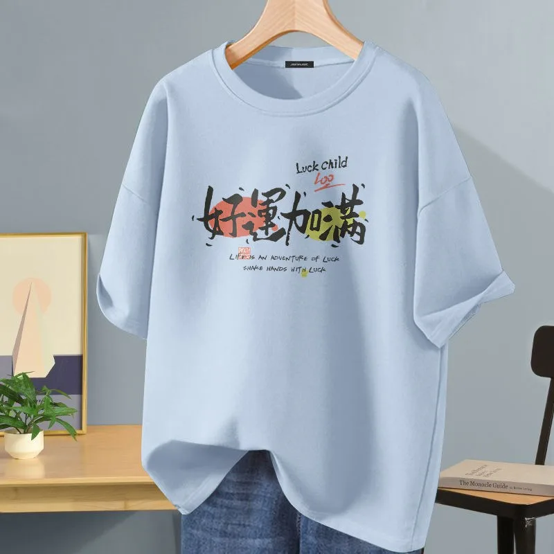 

Футболка Базовая летняя Y2k с буквенным принтом, Повседневная Свободная футболка из 100% хлопка с коротким рукавом, женская одежда, винтажные пуловеры с круглым вырезом