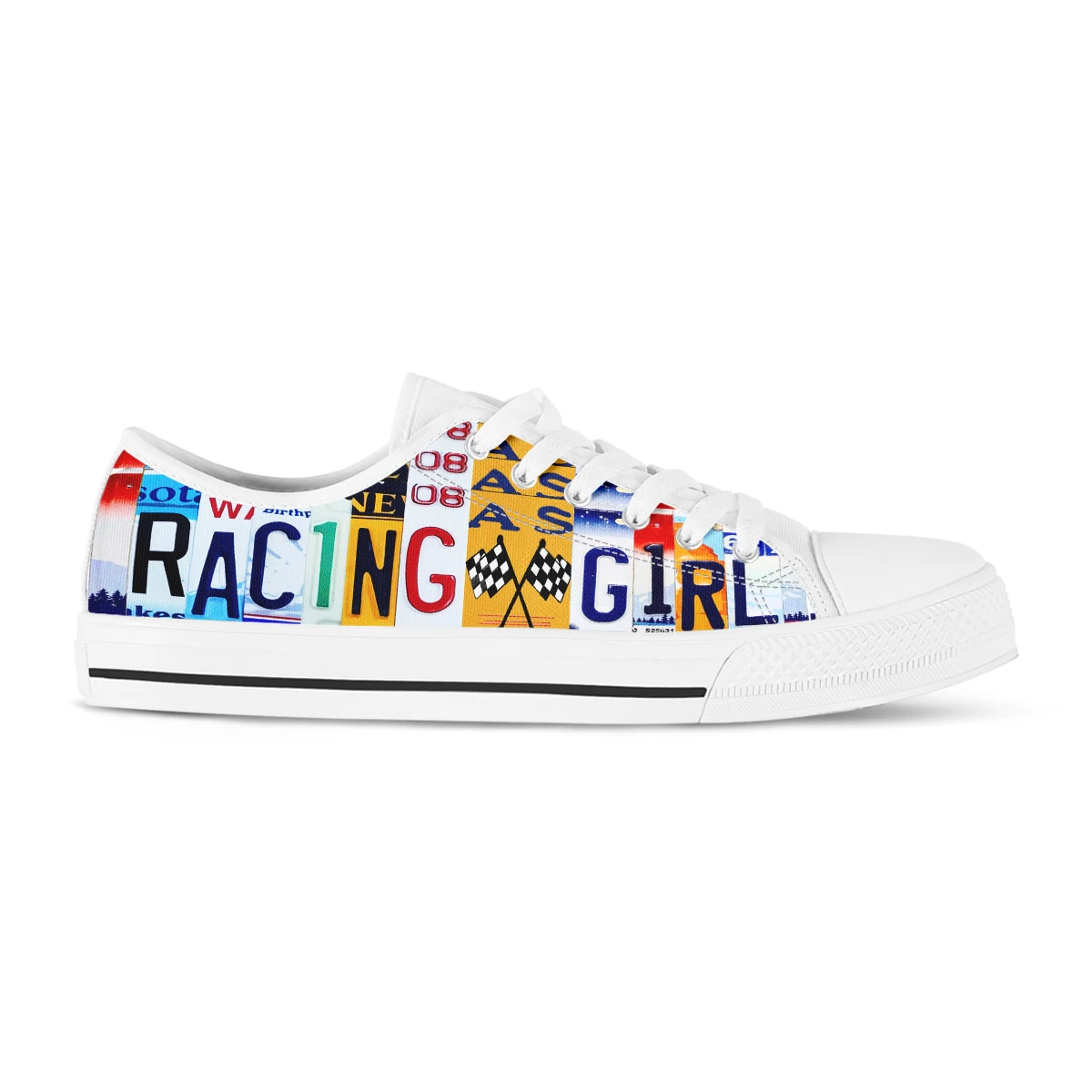 License Plate Racing Girl White Vulcanized Sneakers Comfortable Shoes Women Autumn Spring Fashion Sneakers