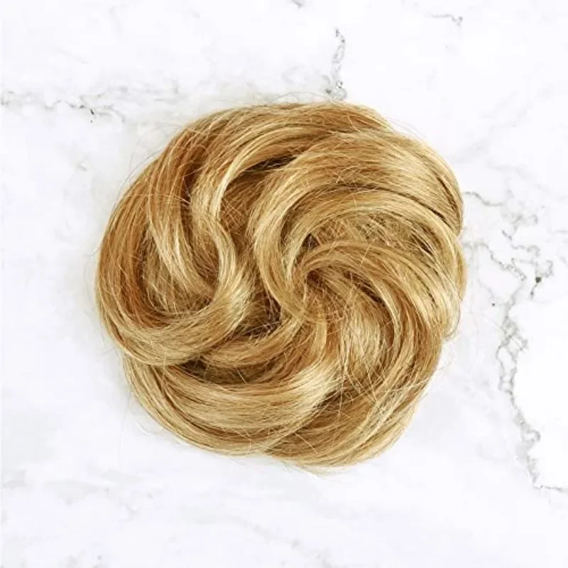 100% human hair bun extensions messy bun loops suitable for women's wavy curly hair patches