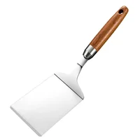 Spatule de cuisson à Steak à tête carrée en acier inoxydable, pelle à Pizza, crêpes, boeuf, grattoir, manche en bois, ustensiles de barbecue pour la cuisine 5