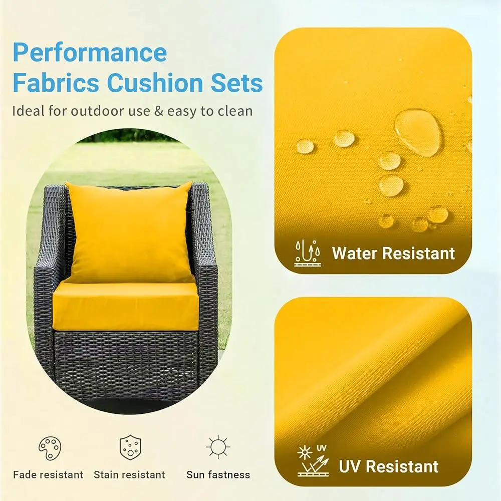 Waterproof Outdoor Cushions Set Patio Furniture Chair Memory Foam Padded Cushion Eco-friendly Garden Sofa Supportive Seat and 4