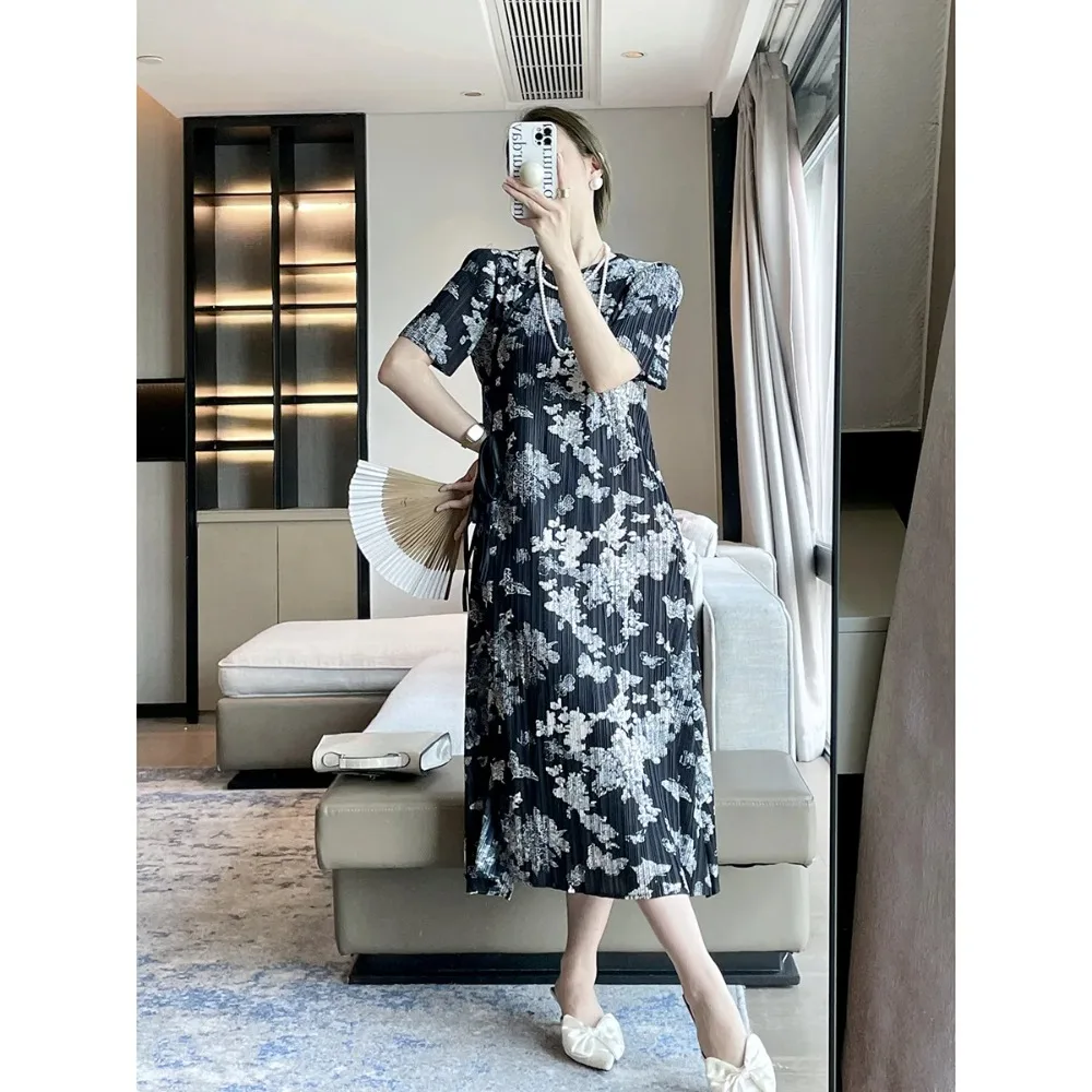

Платье миаке женское Плиссированное, элегантная длинная приталенная юбка-Ципао с китайским Ретро принтом, в улучшенном стиле, на лето