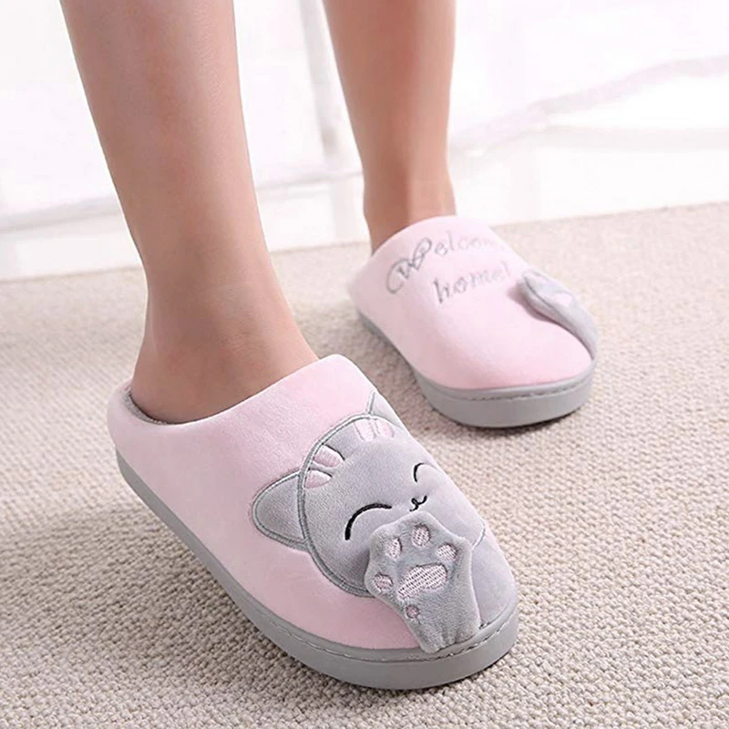 Simpatiche pantofole da casa da uomo pelose corte in peluche Cartoon Cat  House Shoes donna coppie antiscivolo morbide pantofole da camera da letto  per interni calde invernali| | - AliExpress