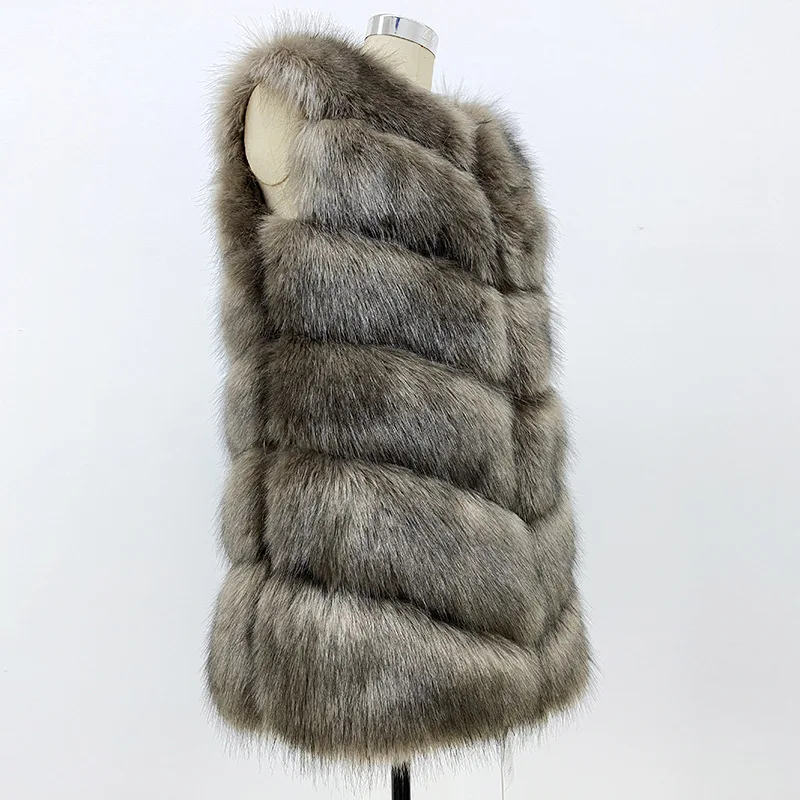 Women Faux Fox Fur Vest Coats Solid Mid Length Fur Jackets V Neck Sleeveless Thick Warm Fur Casual Loose Fit 2026 Autumn Winter