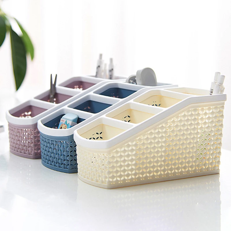 

Home Office Desktop Organizer Pen Holder Stationery Storage Box Makeup Brush Pencil Eraser Case,4 Grid PP Material