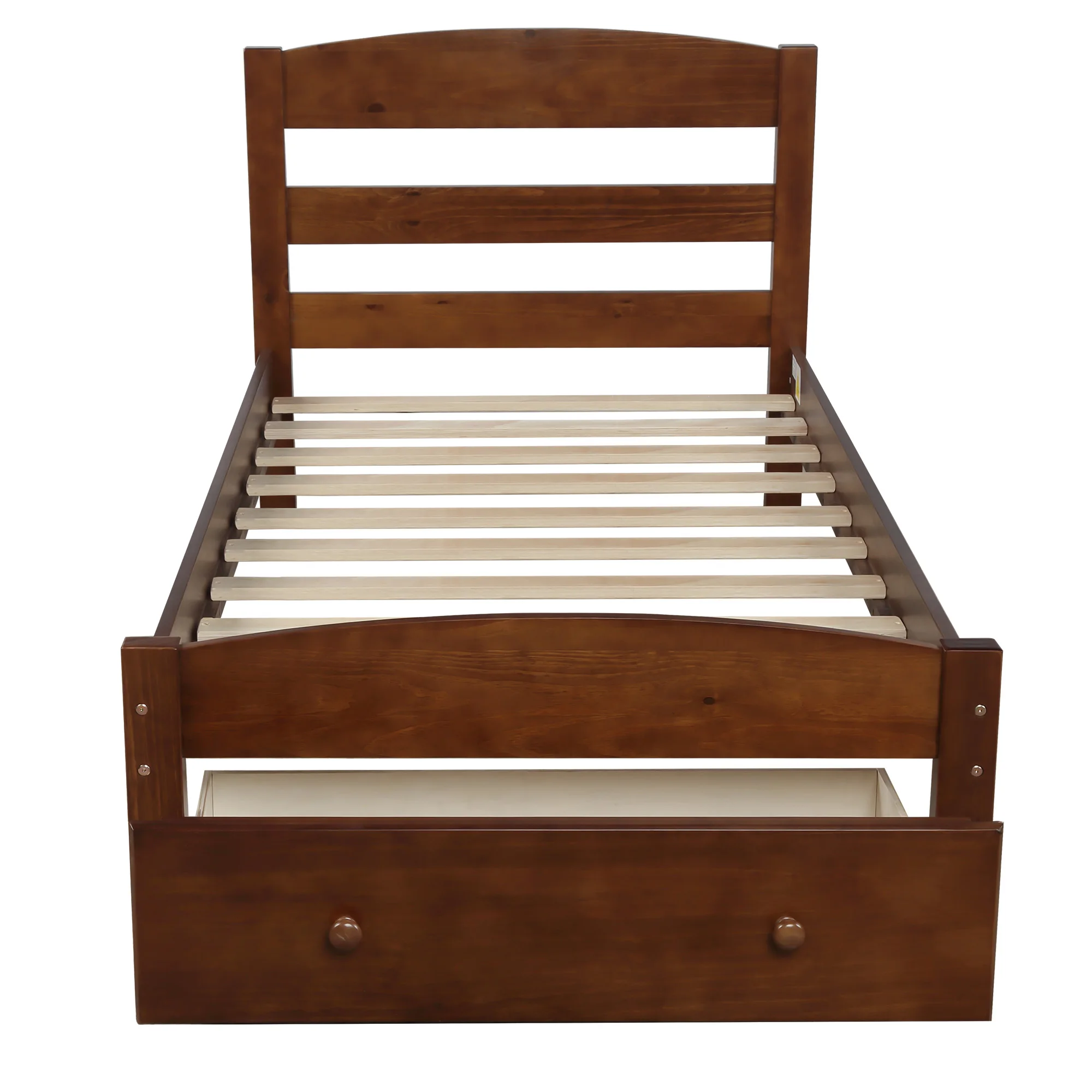 

Platform Twin Bed Frame with Storage Drawer and Wood Slat Support No Box Spring Needed, Walnut