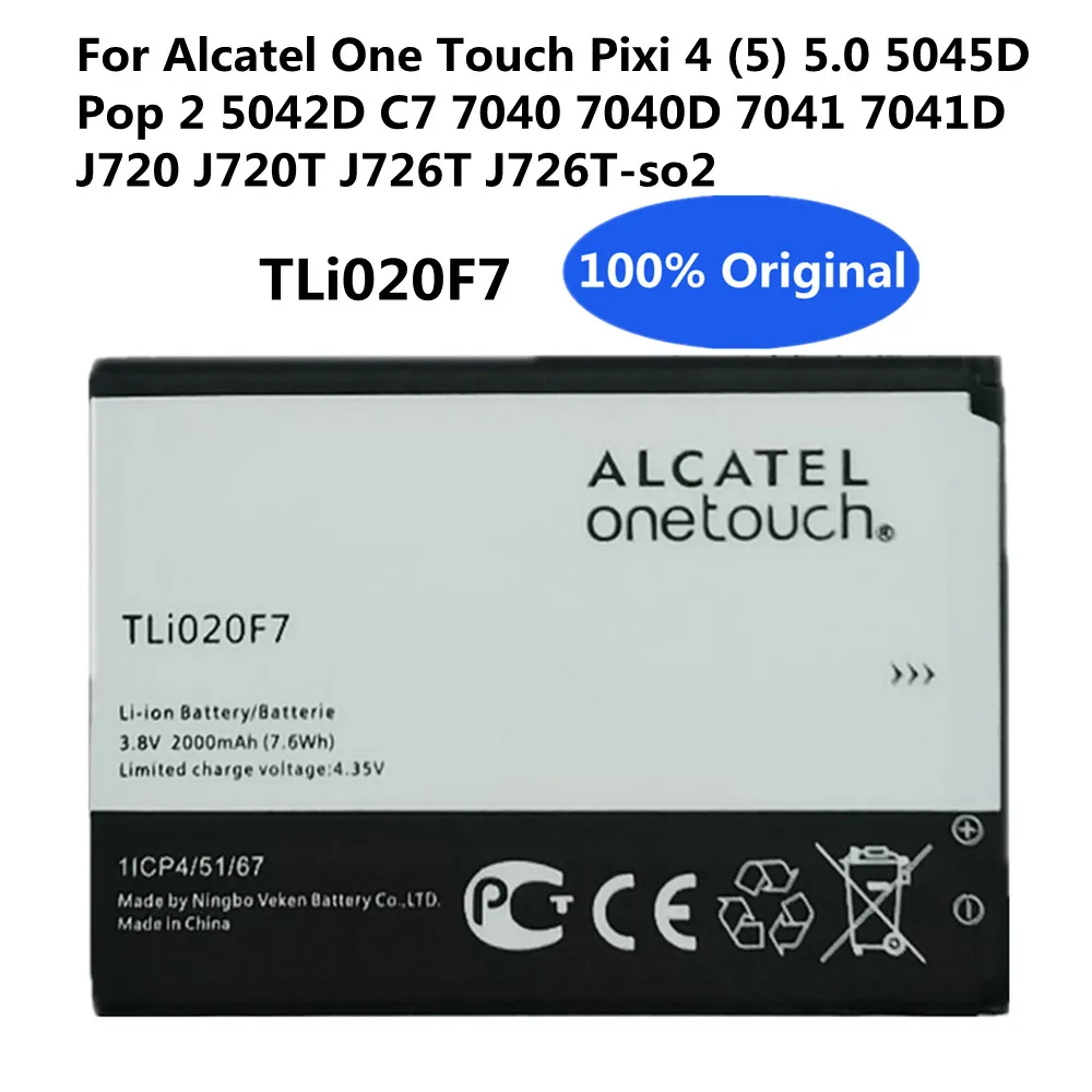 Batteria Originale Tli020F7 2000Mah Per Alcatel One Touch Pixi 4 5045D Pop 2 5042D C7 7040 7040D 7041 7041D J720 J720T J726T-So2