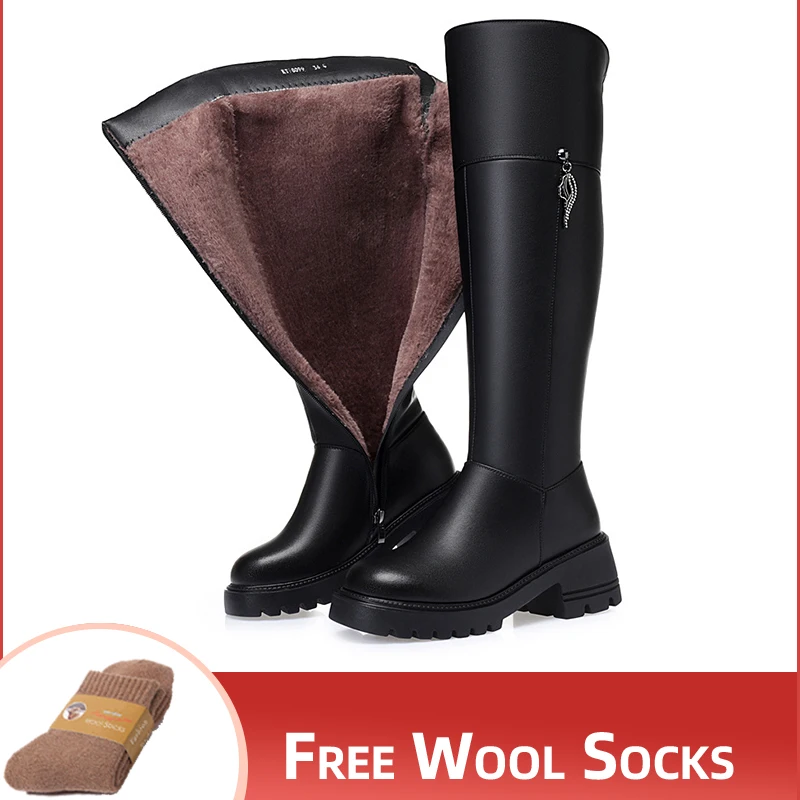 

Women's Over The Knee Boots 2023 New Genuine Leather Winter Boots Women Wool Heel Platform Women's Boots