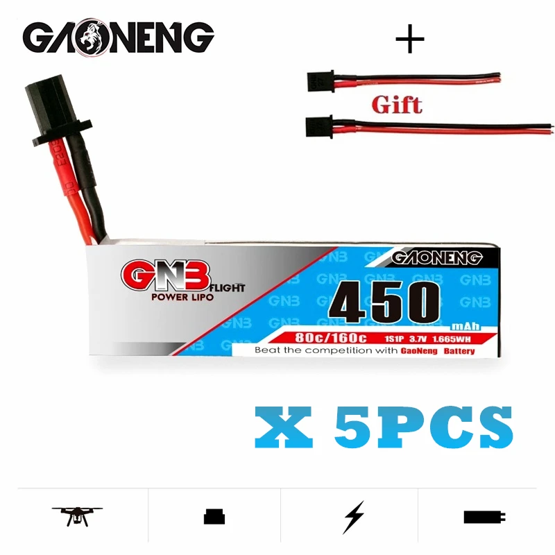 

5 шт. MAX 80C/160C GNB 1S 3,7 в 450 мАч HV Lipo батарея GNB27 разъем для радиоуправляемого вертолета квадрокоптера FPV гоночного дрона запчасти