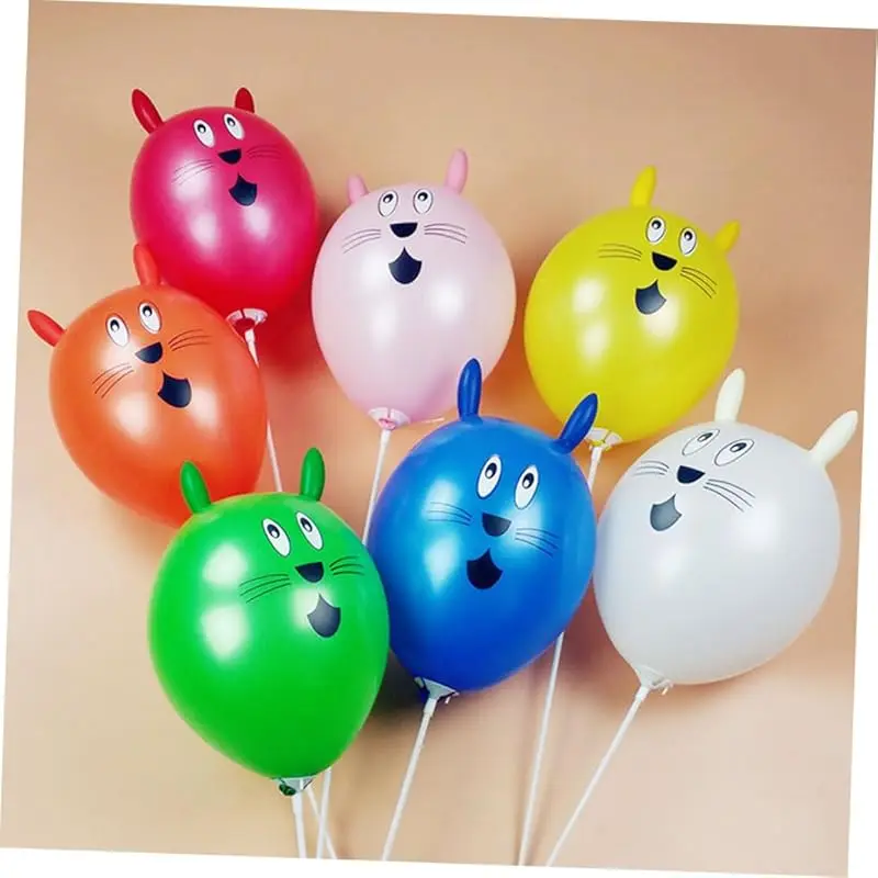 10Pcs Colorful Rabbit Balloon for Easter Themed Party Decorations Kids Handheld Cartoon Latex Bunny Balloons