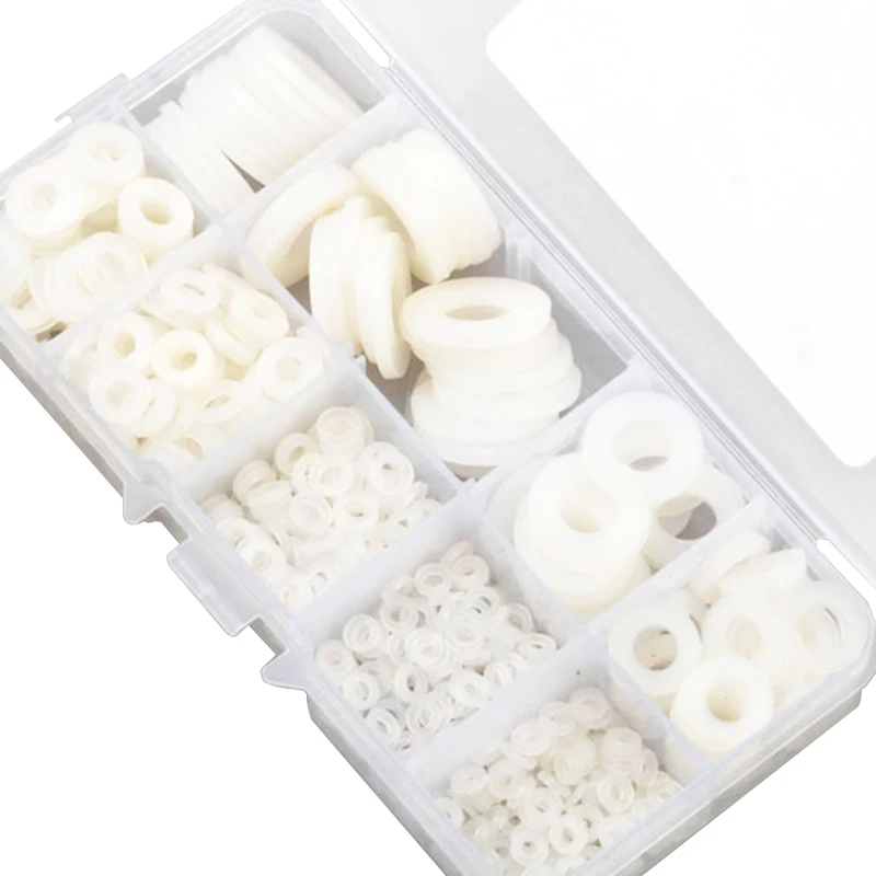 780pcs 흰색 나일론 플랫 와셔 가스켓 세트 M2 M2.5 M3 M4 M5 M6 M8 M10 M12 플라스틱 씰링 O-링 구색 키트