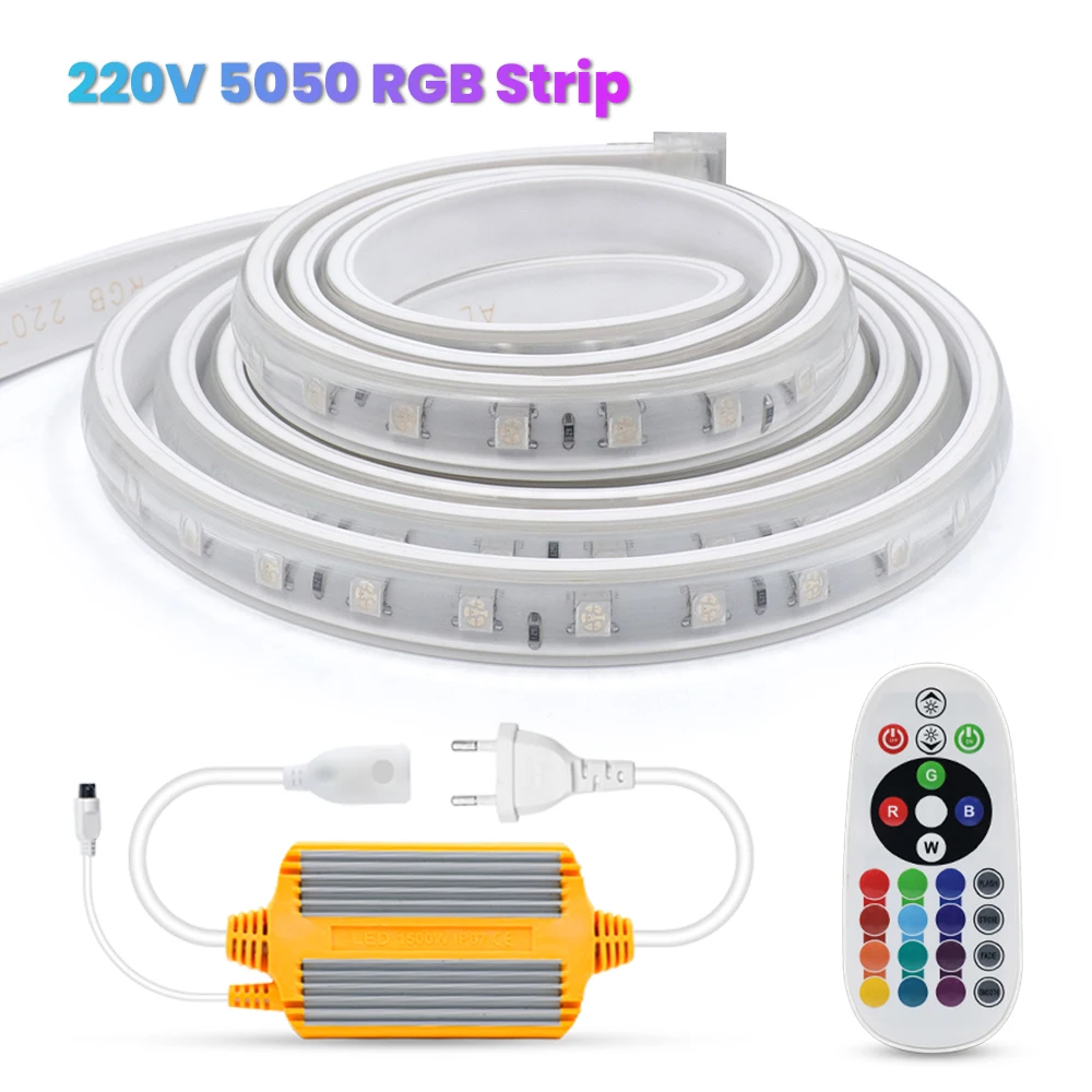  None/Brand SMD 5050 AC 220 V tira LED al aire libre impermeable  220 V 5050 220 V tira LED 220 V SMD 5050 tira de luz LED 1M 2 M 5