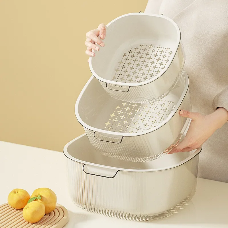 Kitchen Double Drainage Household Dishwashing Basket Multi-function Thickened Plastic Drainer Fruit Basket Water Filter