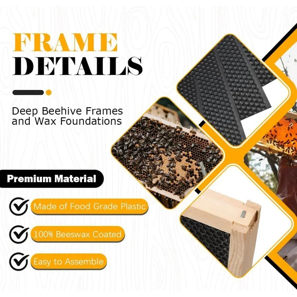 8-Frame Bee Hives Starter Kit with 2 Deep Bee Boxes 2 Medium Hive Boxes with Beehive Frames and Beeswax Coated Sheet